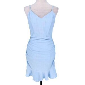 The Vintage Shop Something Blue Ruched Corset Mini Dress Ruffle‎ Hem Sm Coquet